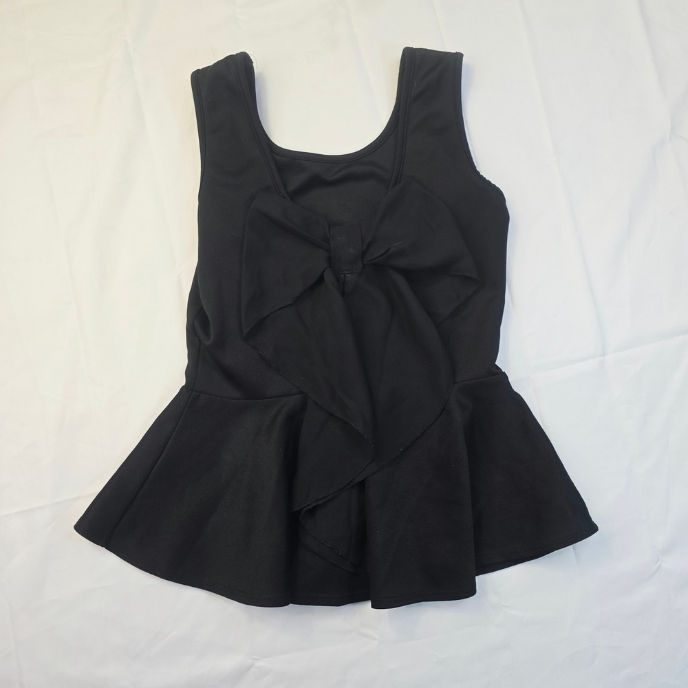 Alt.B Women's Medium Sleeveless Peplum Top Black Large Back Bow Blouse B91
